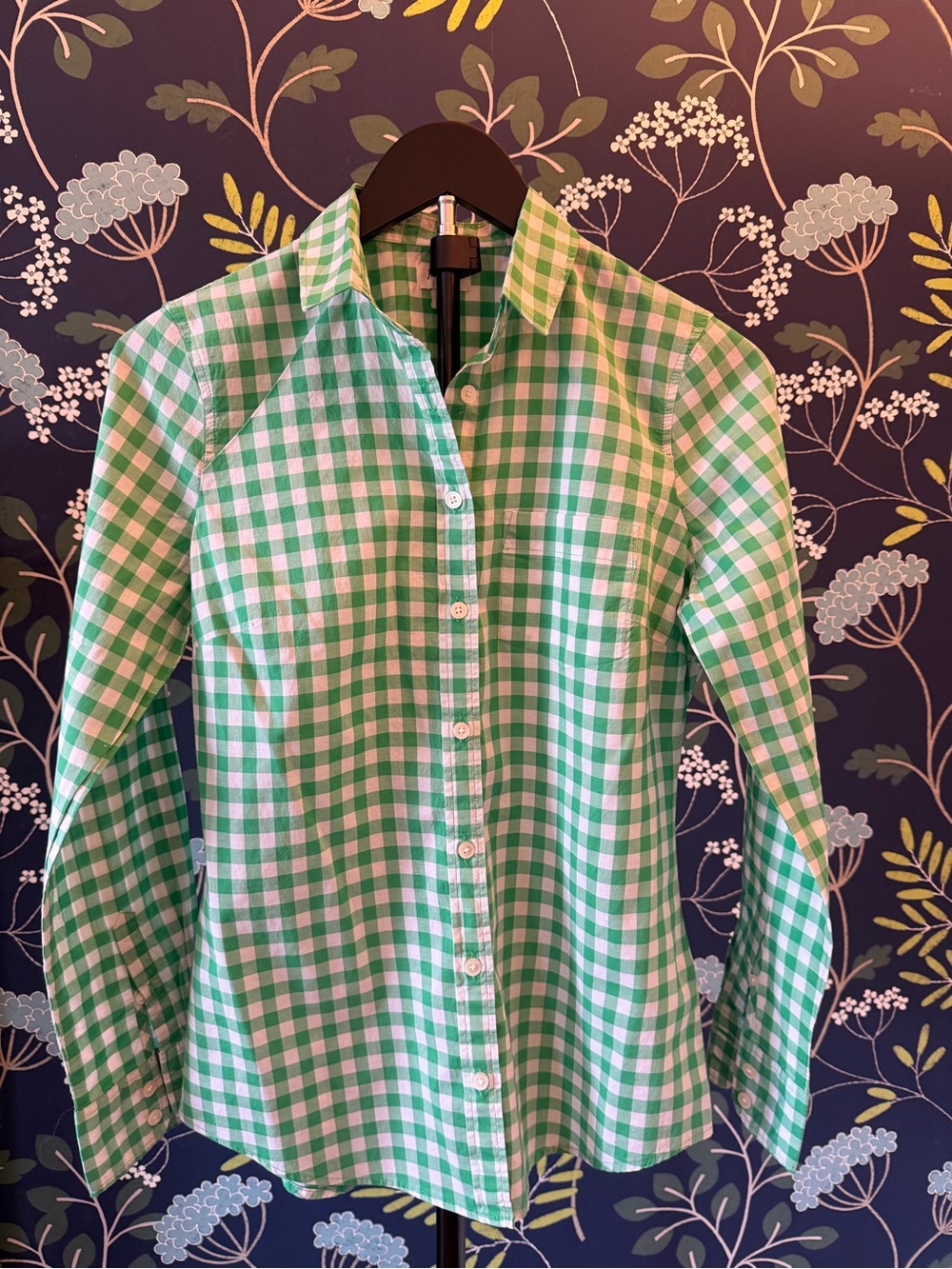 J.Crew Green Gingham Button Front Shirt Long Sleeve Classic Prep XS
